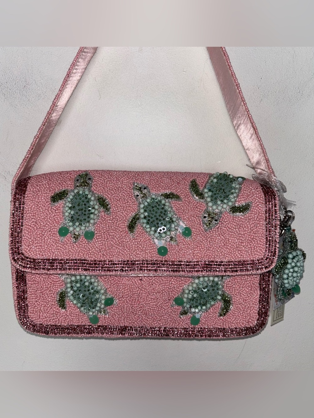 NEW Viral Pink Beaded Sea Turtle Shoulder Bag With Matching Turtle Charm India